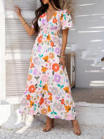 2025 Primavera / Verano Casual Bomisia Vacaciones Estilo Estampado Contraste Color Cuello en V Cintura alta Vestido de manga corta - details 8