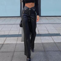 BUNO-pantalones ajustados de cuero PU con cremallera para mujer, ropa de calle informal Y2K para fiesta, pantalones de pierna recta de cintura alta, pantalones elegantes góticos 2025 - details 4