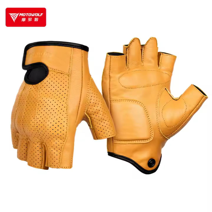 Guantes de cuero de medio dedo para hombre, equipo de protección, transpirables, para Motocross y motociclista - 1