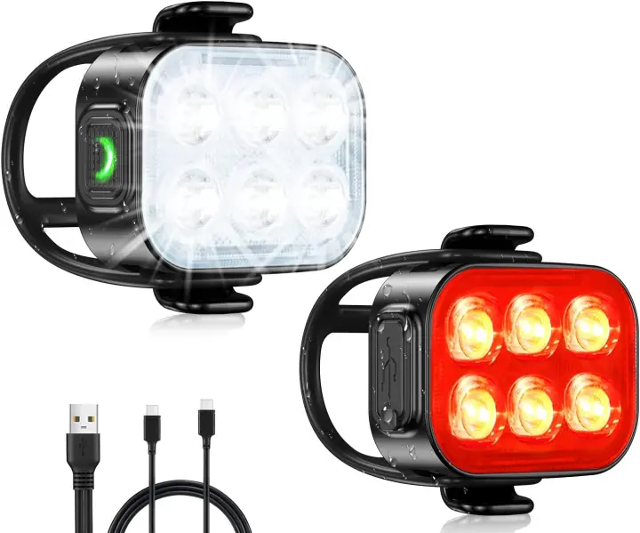 Luces de bicicleta ultra delgadas, luces de bicicleta recargables delanteras y traseras, luz de bicicleta de 4+6 modos, luces de ciclo impermeables IP65 para seguridad vial - 1