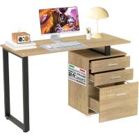 Escritorio Moderno de Madera y Acero 3 Cajones, Porta Ordenador, Diseño de Mesa de Trabajo, 120 x 50 x 75 cm, Decoración para Casa y Oficina - details 0