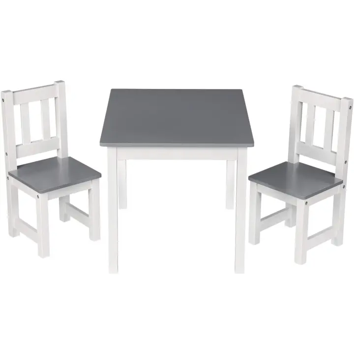 Grupo de Asientos para Niños Mesa y 2 Sillas en Edad Preescolar Muebles para Niños 60x50x48cm Blanco+Gris - 1