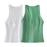 Blusa Sin Mangas a Rayas para Mujer OUWU Top Ajustado con Crema Lateral Ropa de Calle Elegante - details 1