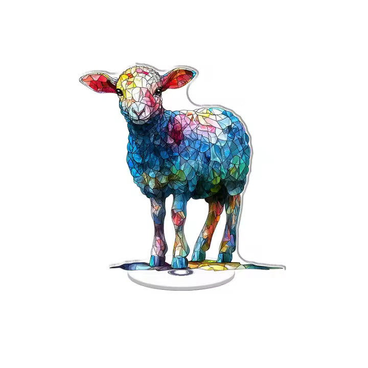 Adorno acrílico giratorio con un colorido diseño de oveja estilo vidriera, perfecto para decorar el hogar y agregar un toque artístico a cualquier espacio. - 1