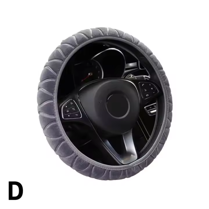 Funda de felpa para volante de coche, cuero corto suave y cálido, antideslizante, decoración de coche para hombres y mujeres, invierno - 1