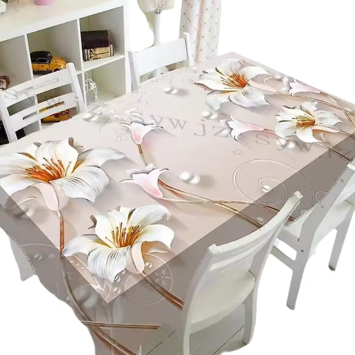 Mantel de Cocina de Floral 3D Tallado Cubierta de Mesa de Café Rectangular con Diseño de Pavo Real - 1