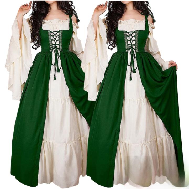 Disfraz de Halloween Vestido de princesa europea y americana de Amazon Vestido retro renacentista medieval con cintura paquete