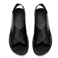Sandalias de Estilo Vintage para hombre, zapatos informales de cuero genuino para exteriores, zapatos de playa con punta abierta, planos romanos para caminar - details 14