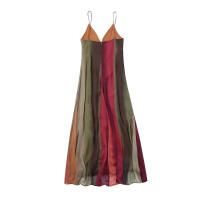 TRAFZA Vestido de noche con tirantes finos para mujer, vestido sexy de gasa con cuello en V profundo y estampado Tie Dye, moda de verano - details 2