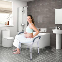 Silla de ducha con reposabrazos y respaldo, taburete de baño para personas mayores, silla de ducha, altura regulable - details 0