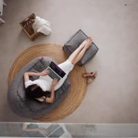 Reposapiés Salon de Lujo - [50x40x30 cm] Sofá Puf de Diseño con Relleno Incluido para Escritorio u Oficina - Taburete Bean Bag Silla Grande en Cuero Sintético Beige - details 1