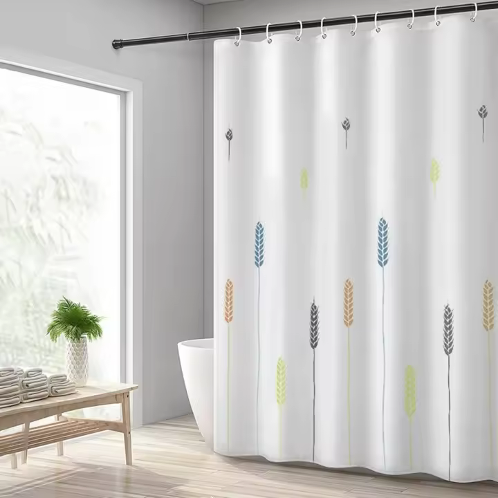 Cortina de Ducha Cortina de Baño Poliéster Impermeable Cortina Bañera con 12 Ganchos para Ducha y Baño 180x200CM Blanco - 1