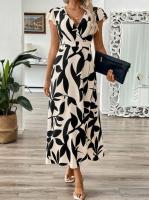 Vestido con borde de volantes y cuello en V estampado a la moda de verano 2025 para mujer - details 2