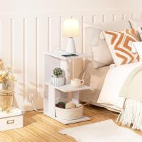 Estación de carga, mesa auxiliar con puertos USB y enchufes, mesa auxiliar para espacios pequeños, para dormitorio, salón blanco - details 1