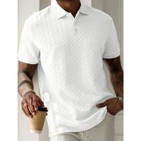 Polo de Jacquard para Hombre Solapa de Color Sólido, Manga Corta, Mezcla de Poliéster, Ropa Deportiva Informal para Primavera y Otoño, Ropa para Hombre Caliente - details 1
