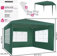 Carpa de Fiesta Robusta Paneles Laterales de 3x3 metros Pavilión de Jardín Impermeable con Estacas Apuntadas Verde - details 1