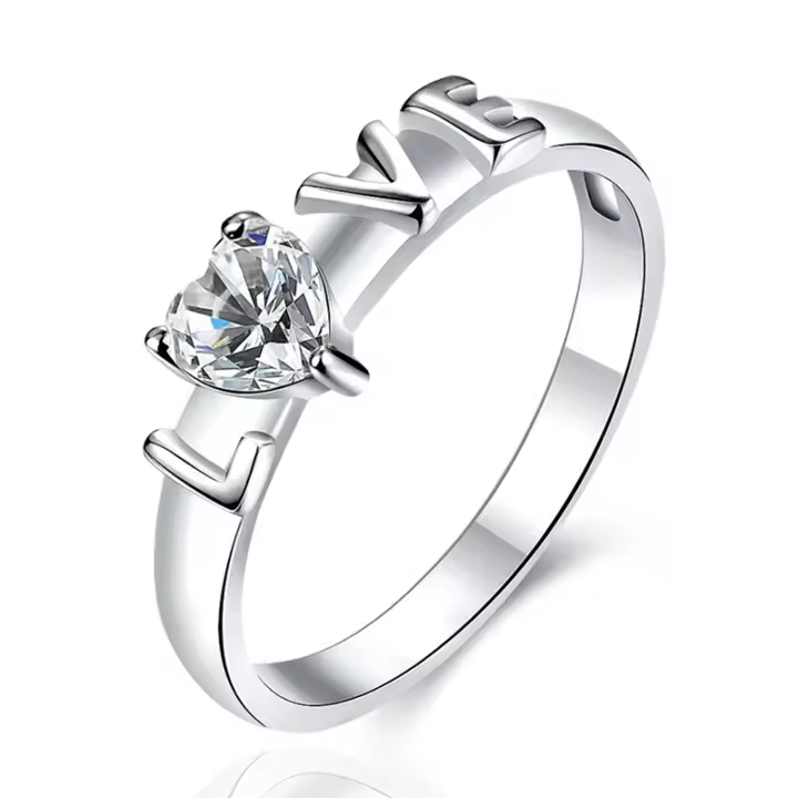 Anillo de Plata de Ley 925 para hombre y mujer, sortija de circonita con forma de corazón y letras de amor, joyería de moda, regalo - 1