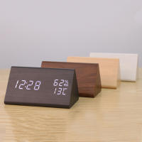 Reloj electrónico Triangular LED de madera, despertador Digital de temperatura y humedad, USB/AAA, Decoración de mesa de dormitorio - details 12