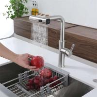 Grifo de cocina con caño de cascada grande, rociador extraíble, montaje en cubierta de un solo mango, mezclador de agua fría y caliente, grúa para fregadero de lavado - details 5