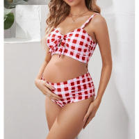 Nuevo traje de baño de dos piezas de maternidad traje de baño Sexy de cintura a cuadros para mujer - details 1