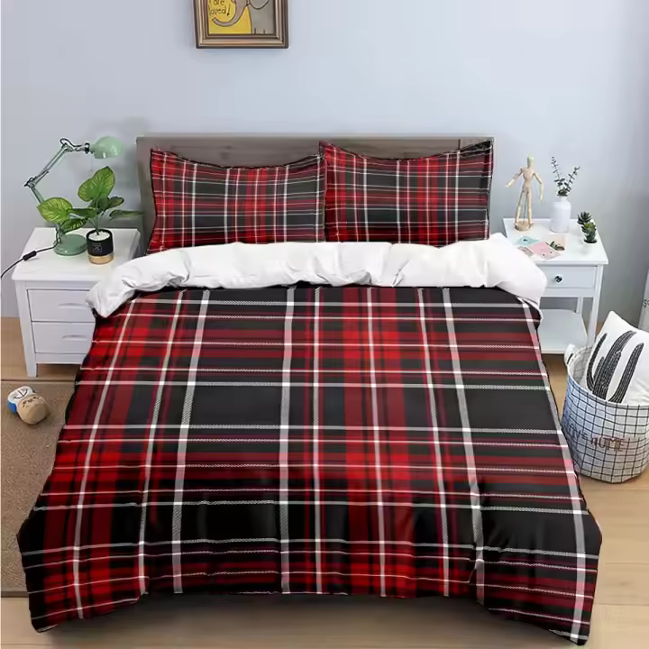 Exquisito Conjunto de Ropa de Cama a Cuadros de Cuadros Cubierta de Edredón, Cojín, Funda de Cama - 1