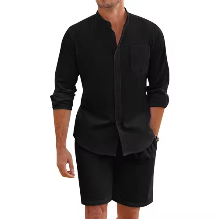 Miravia 2025 Camisa de Lino Algodón Larga y Corta Conjunto Casual Elegante para Hombres Moda Ligera - 1