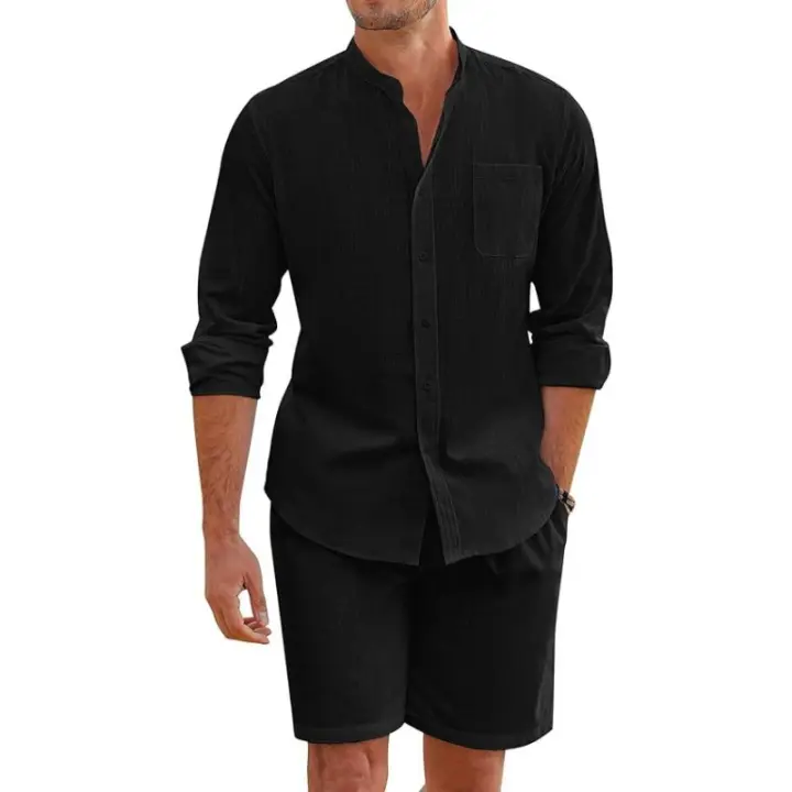 Miravia 2025 Camisa de Lino Algodón Larga y Corta Conjunto Casual Elegante para Hombres Moda Ligera - 1
