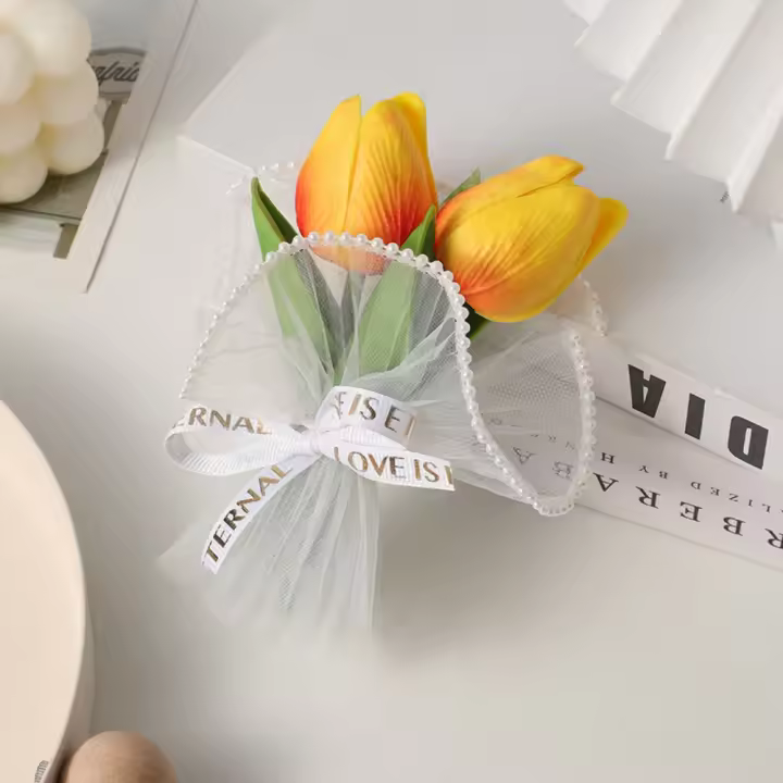 Ramos de flores artificiales hechos a mano de tulipán de PU de calidad, Mini ramos de flores artificiales de tacto Real, regalo - 1