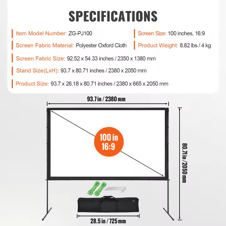 Pantalla de proyector SucceBuy, 16:9. 4K para exteriores. Sin arrugas. Ideal para cine en casa, cine y noche de cine en el patio trasero. - 1
