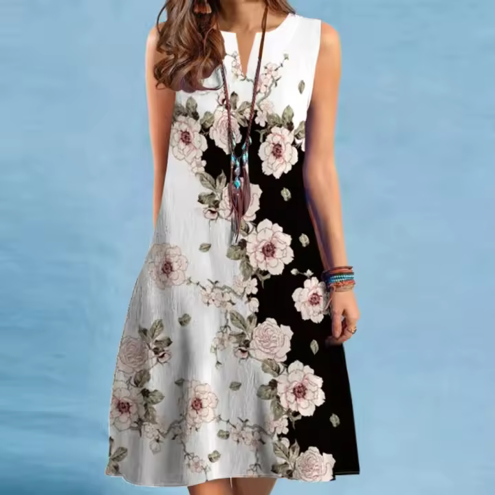 Vestido sin mangas con cuello en V para mujer, estampado de vestido cruzado, péndulo - 1