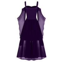 Vestido De Mujer Talla Grande Hombros Descubiertos Con Alas De Mariposa Estilo Gótico Para Halloween Vestido Elegante De Cintura Media Polyester - details 37