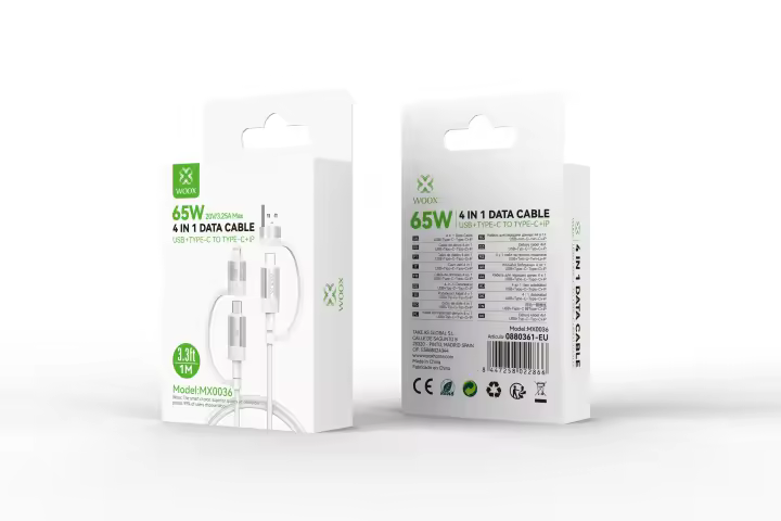 Cable cargador USB C 4 en 1, cable de carga universal 3.3FT 48 husillos de poliéster tejido, cable cargador múltiple de 65W con adaptador USB C/Lightning - 1