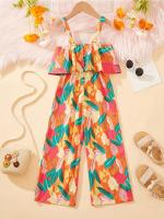 Vestido de verano de mono informal de moda con estampado de flores tropicales de moda para niñas - details 1