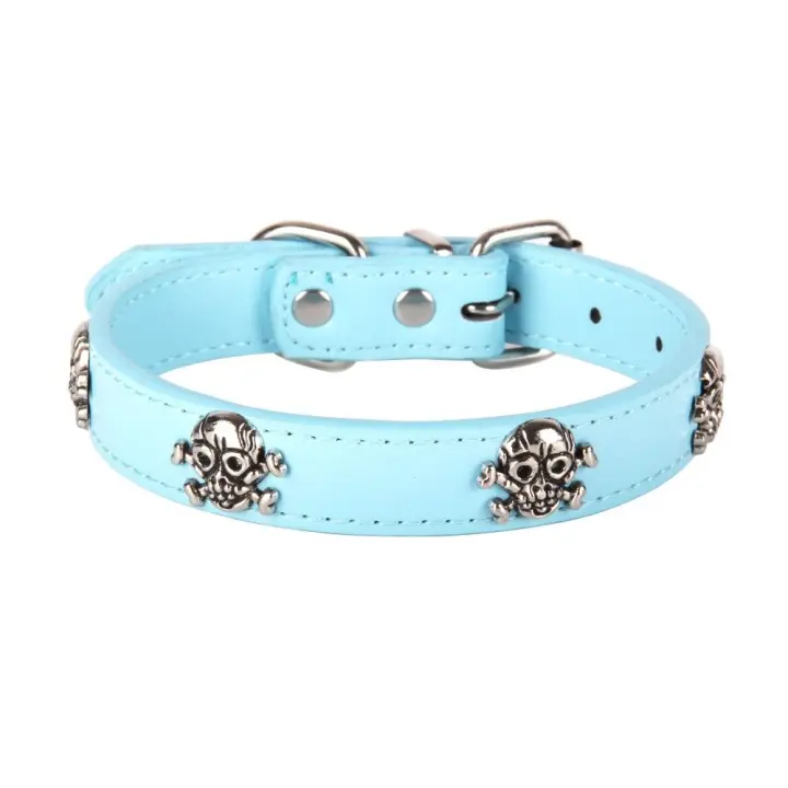 Cómoda Collar de cuero para perro, cabeza de calavera fresca, Collar de gato a la moda, exquisita correa ajustable para el cuello de mascota, cachorro - 1