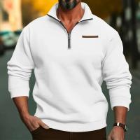 Jersey de cuello alto de terciopelo para hombre, suéter informal de color sólido, media cremallera, talla grande, tendencia de invierno - details 2