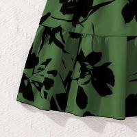 Moda coreana de verano para niños, manga corta floral negra con cinturón, vestido cómodo y decente para fiesta o vacaciones - details 16