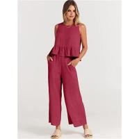 Conjuntos de dos piezas de verano para mujer, jersey informal sin mangas, tops y pantalones sueltos para mujer - details 2