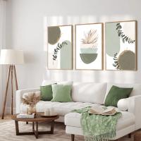 Pintura en Lienzo de Plantas Verdes Sage Abstracta Geométrica y Acuarela para Decoración del Hogar y Pared de Sala de Estar Marca DHROOM - details 1