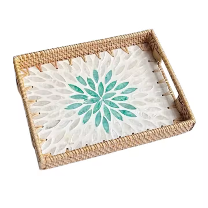Bandeja de concha de ratán creativa y resistente, tejido de mimbre para el hogar, cesta de frutas hecha a mano, cestas de pan, bandeja para decoración del hogar - 1