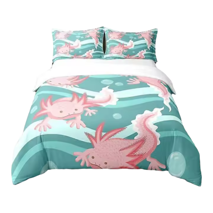 Conjunto de Ropa de Cama de Axolotl de Dibujos Animados Tamaño Completo para Dormitorio de Twin - 1