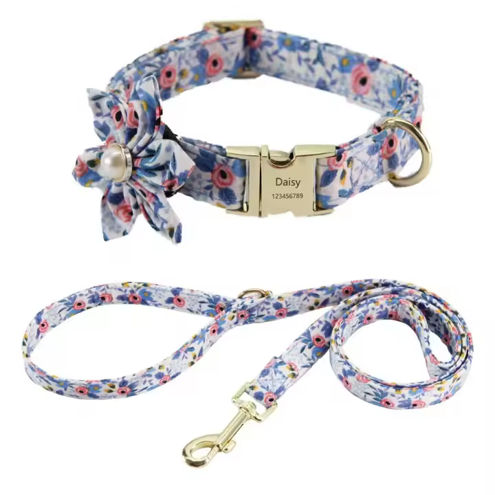 Collar para mascotas (cuerda + collar + diseño floral con cuentas-azul claro L 2,5 (39-60CM) - 1