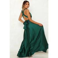 Vestido largo de seda de Color sólido profundo de Amazon, vestido de noche sin mangas de nuevo estilo de verano para mujer para banquetes - details 14