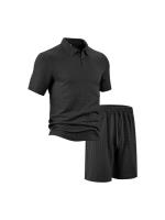 Verano de los hombres nuevo casual solapa suelta jacquard conjunto de camisa de polo de manga corta para hombres. - details 6