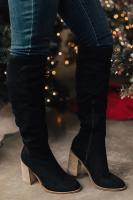 Botas largas de gran tamaño para mujer, tacón grueso de gamuza, cremallera lateral puntiaguda, botas de caballero de moda de Color sólido - details 4