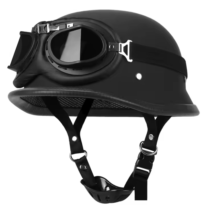Casco de Motocicleta Estilo Alemán Medio Crucero Retro con Cara Abierta Certificado DOT S-XXL - 1
