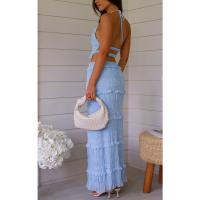 2025 Nuevo conjunto de dos piezas sin mangas de gasa con cintura elástica, conjunto de falda holgada para vacaciones - details 42