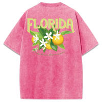Camiseta lavada con diseño de flor de naranja de Florida para mujer, camisetas suaves de verano, ropa deportiva cómoda para mujer, Top informal Multicolor - details 21