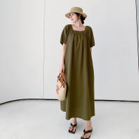 Vestido largo informal elegante para verano, novedad de 2024, vestido largo holgado de talla grande, holgado, adelgazante, de manga corta, falda acampanada a la moda - details 2
