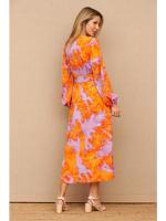 Vestido Midi Nome Estampado de Primavera Lila y Naranja con Cinturón Poliester, Polyester para Mujer Moda de Verano - details 2