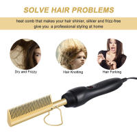 Hot Comb Straightener for Wigs and African Hair Flat Irons Fast Heating Straightening Brush Straight & Curler Roller Styler Tool - details 2